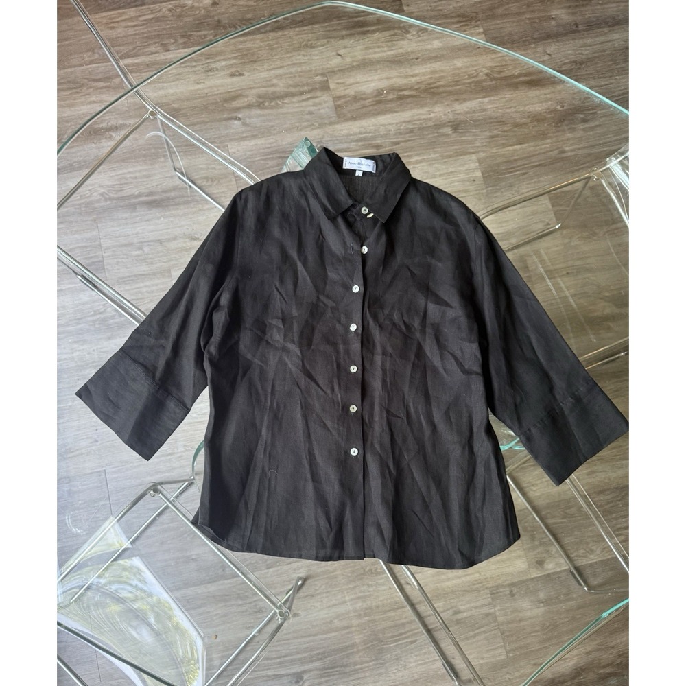 Vintage Anne Fontaine Paris Michele Black Linen Shirt Womens 4 Made In France